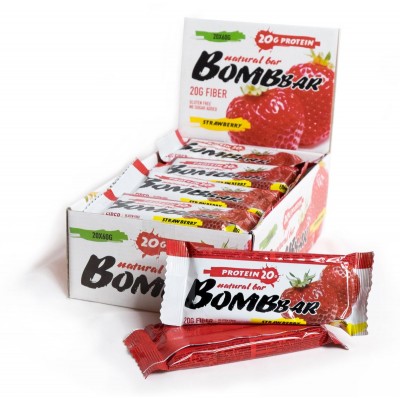 Батончик протеиновый 'Bombbar', клубника, 20 шт х 60 г