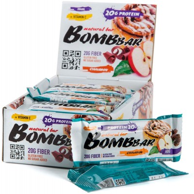 Батончик протеиновый 'Bombbar', яблоко, корица, 20 шт х 60 г