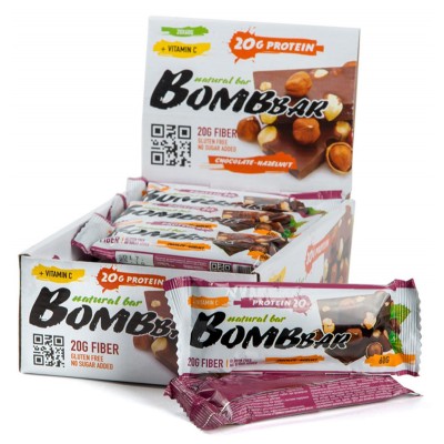 Батончик протеиновый 'Bombbar', шоколад, фундук, 20 шт х 60 г