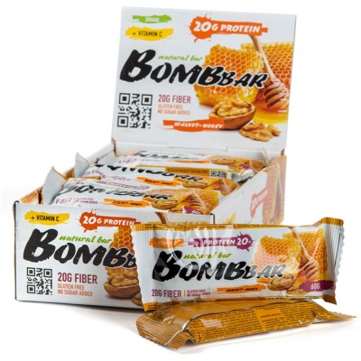 Батончик протеиновый 'Bombbar', грецкий орех с медом, 20 шт х 60 г