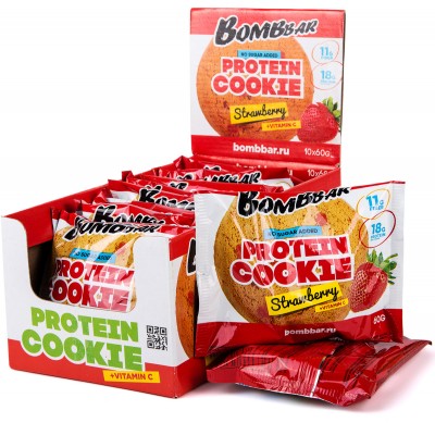 Протеиновое печенье Bombbar, клубника, 10 шт х 60 г