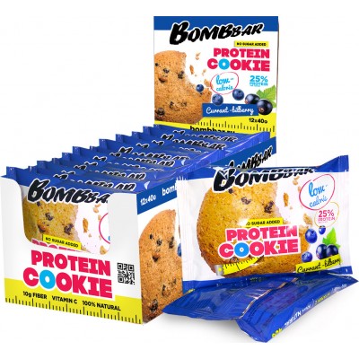 Протеиновое печенье Bombbar, низкокалорийное, черника-смородина, 12 шт по 40 г