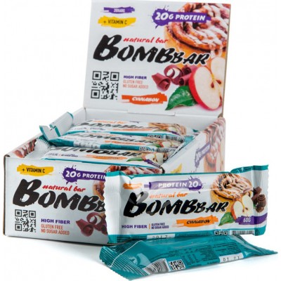 Батончик протеиновый Bombbar, яблоко-корица (коробка 20 шт.)