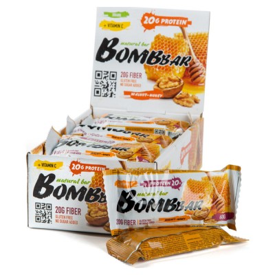 Батончик протеиновый Bombbar (коробка 20 шт.), Грецкие орехи с медом