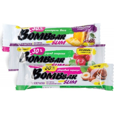 Батончик неглазированный Bombbar Ассорти, 30/35 г