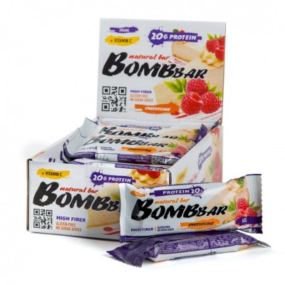Батончик протеиновый Bombbar (коробка 20 шт.), Малиновый чизкейк