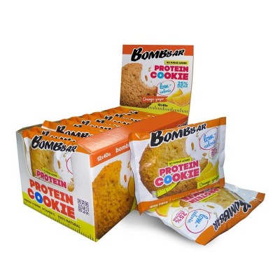 Bombbar печенье протеиновое неглазированное Bombbar 40гр (коробка 12 шт.), Апельсин-имбирь
