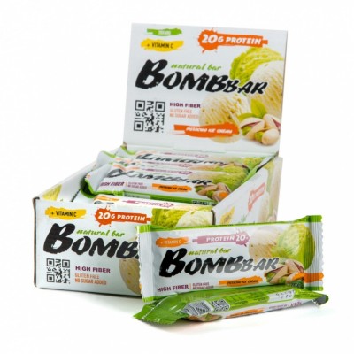Bombbar Протеиновый батончик Natural Bar + Vitamin C (60 г)(20 шт.) (фисташковый пломбир)