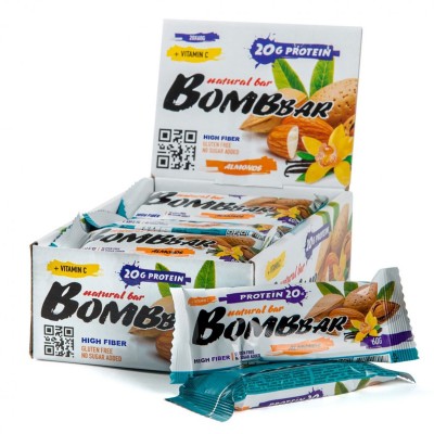 Батончик протеиновый Bombbar, миндаль, 60 г, 20 штук