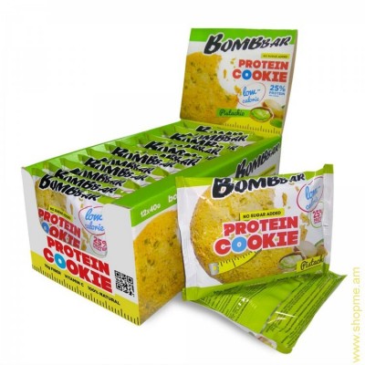 BombBar Low Calorie Protein Cookie Фисташки (коробка 12шт)