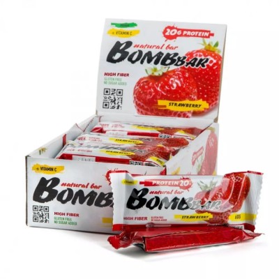 BombBar Protein Bar (коробка 20шт) Клубника