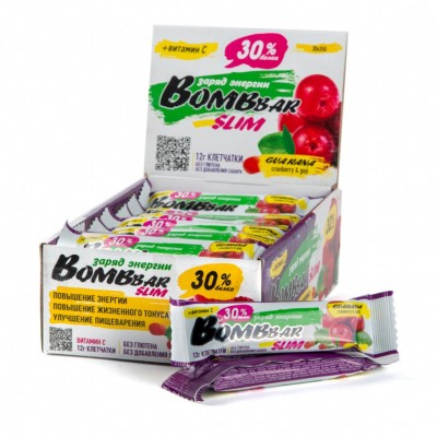 Протеиновый батончик Slim + Vitamin C (35 г)(30 шт.) (клюква-годжи)