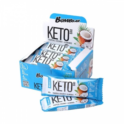 Батончик Keto Bar, упаковка 12шт x 40г (Тропический кокос и миндаль)