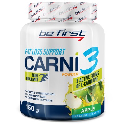 Карнитин порошок 3 вида (тартрат/ацетил/база) Be First CARNI 3 powder 150 гр, яблоко