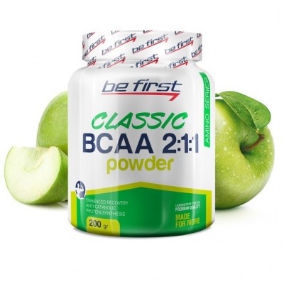Аминокислоты БЦАА порошок Be First BCAA 2:1:1 Classic Powder 200 гр, яблоко Аминокислоты БЦАА порошок Be First BCAA 2:1:1 Classic Powder 200 гр, яблоко