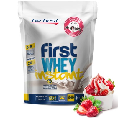 Сывороточный протеин Be First First Whey Protein Instant 900 гр, клубничное мороженое