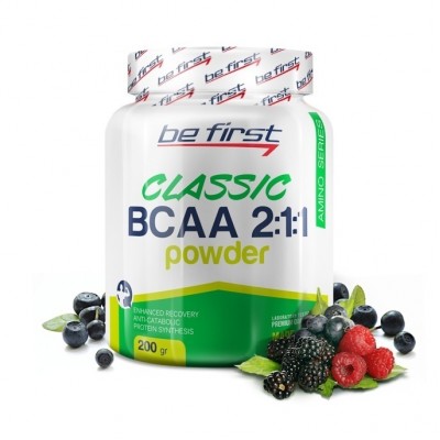 Аминокислоты БЦАА порошок Be First BCAA 2:1:1 Classic Powder 200 гр, лесные ягоды