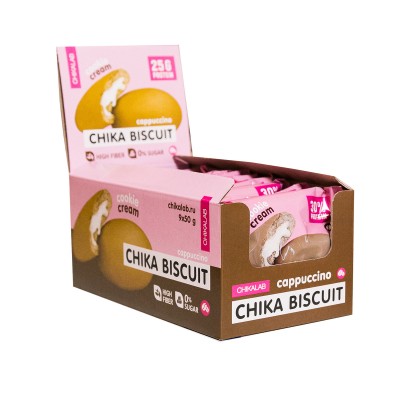 Печенье бисквитное неглазированное CHIKALAB 50гр (коробка 9 шт.), Бисквит капучино
