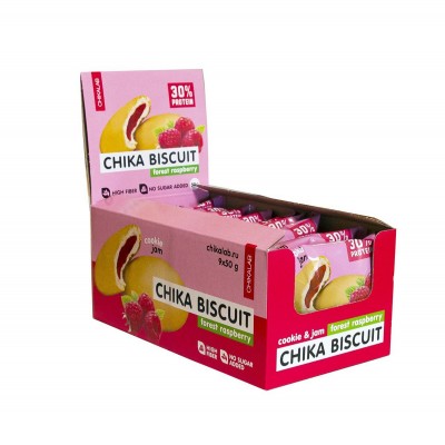 Chika Biscuit протеиновое печенье с начинкой, упаковка 9шт по 50г (лесная малина)
