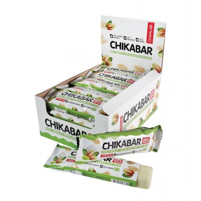 Батончики Chikalab Chikabar с белым шоколадом 60 г, 20 шт, вкус: фисташковый крем