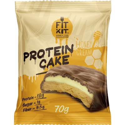 Протеиновое глазированное печенье Fit Kit Protein Cake (коробка 24шт) Медовый крем