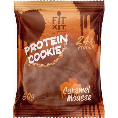 Шоколадное протеиновое печенье Fit Kit Chocolate Cookie (коробка 24шт) Карамельный мусс