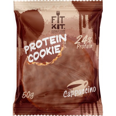 Шоколадное протеиновое печенье Fit Kit Chocolate Cookie (коробка 24шт) Капучино