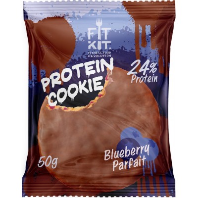 Шоколадное протеиновое печенье Fit Kit Chocolate Cookie (коробка 24шт) Черничное парфе
