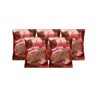 Fit Kit Chocolate Protein Cookie, 5шт x 50г (клубничное варенье)
