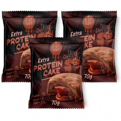 Fit Kit Protein Cake EXTRA, 3шт x 70г (Тройной шоколад)