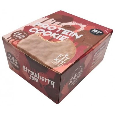 Fit Kit Chocolate Protein Cookie, упаковка 24шт по 50г (клубничное варенье)