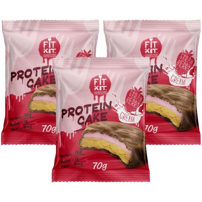 Fit Kit Protein Cake, 3шт x 70г (клубника со сливками)