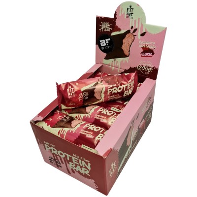 Fit Kit Протеиновый батончик без сахара Protein BAR, упаковка 20шт по 60г (Малиновый чизкейк)
