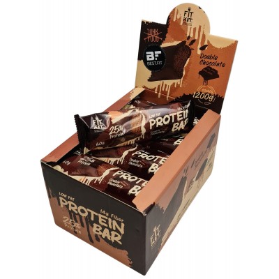 Fit Kit Протеиновый батончик без сахара Protein BAR, упаковка 20шт по 60г (Двойной шоколад)
