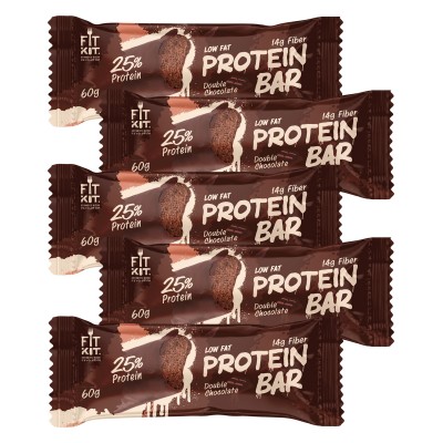 Fit Kit Протеиновый батончик без сахара Protein BAR, 5шт по 60г (Двойной шоколад)
