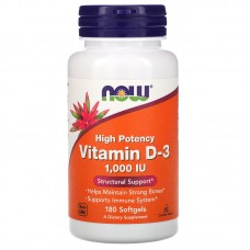 Now Foods, Витамин D-3, 1000 МЕ, 180 мягких таблеток