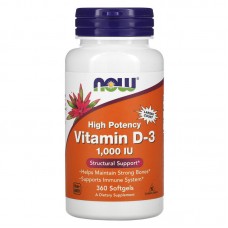 Now Foods, Витамин D-3, 1000 МЕ, 360 мягких таблеток