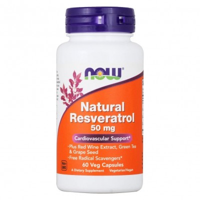 Антиоксидант NOW Natural Resveratrol 50 мг, 60 капсул