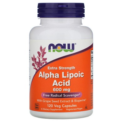 Now Foods Альфа-липоевая кислота, 600 мг, 120 растительных капсул