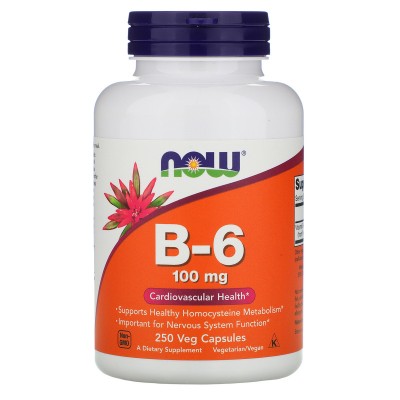 Now Foods витамин В6, 100 мг, 250 вегетарианских капсул