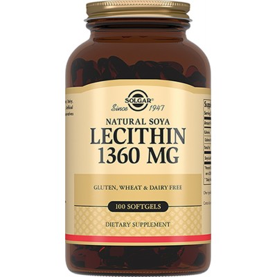 Solgar, Lecithin 'Натуральный соевый лецитин', 1360 мг, 100 капсул