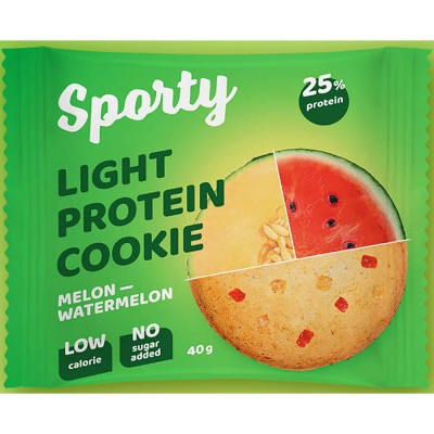 Печенье Sporty Protein Light 40 грамм (коробка 12 шт.), дыня-арбуз