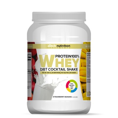 Белковый коктейль 'Whey Protein' со вкусом клубники и банана ТМ aTech nutrition 840гр