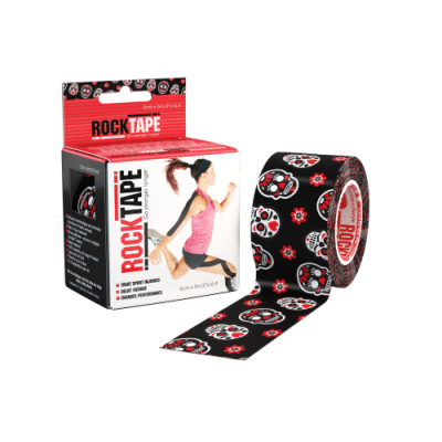 RockTape Кинезиотейп Design / 5см х 5м / черный с черепами и цветами